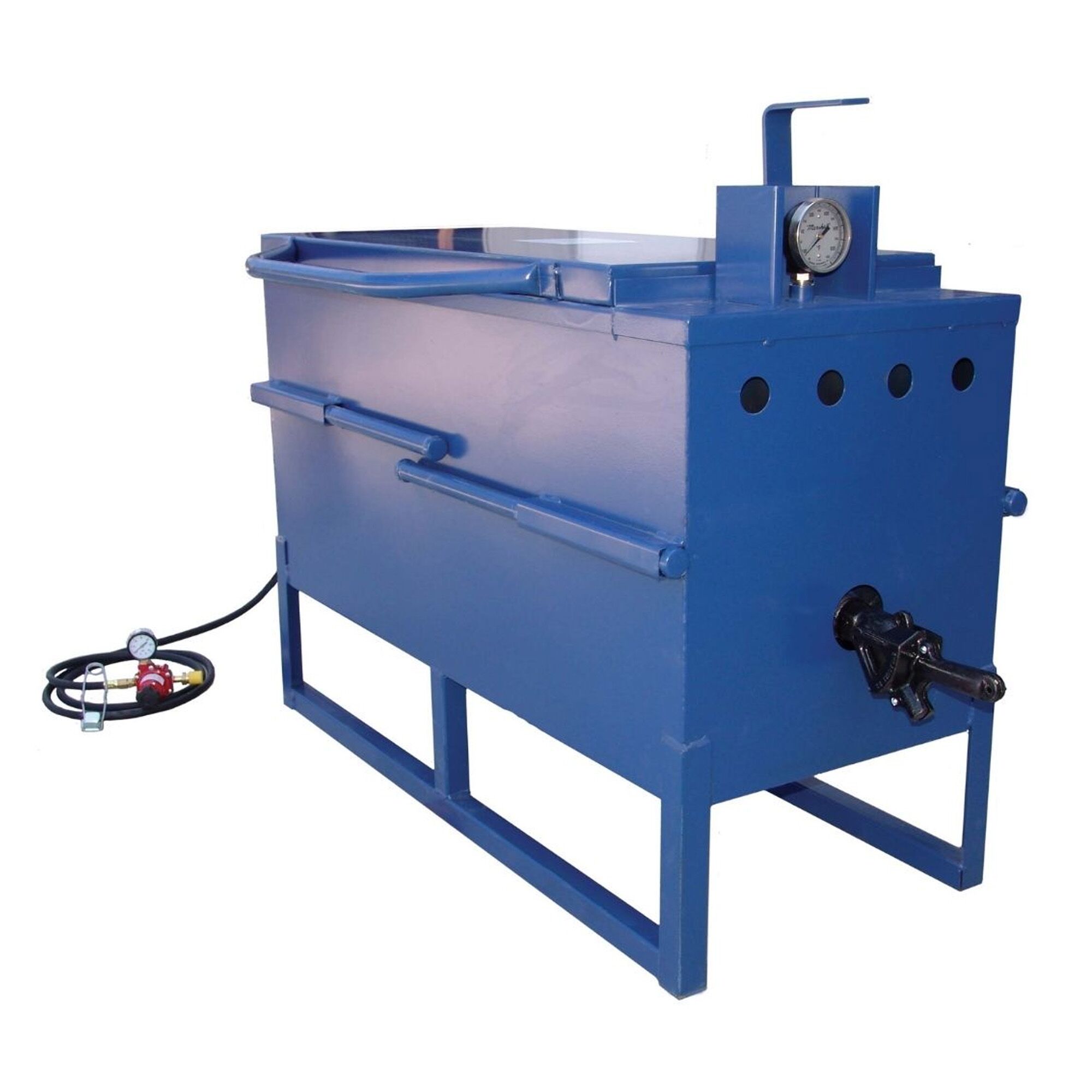 Blue 30-gallon direct fire melter