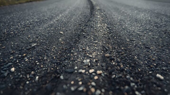 asphalt road with small stones in the foreground. toned.